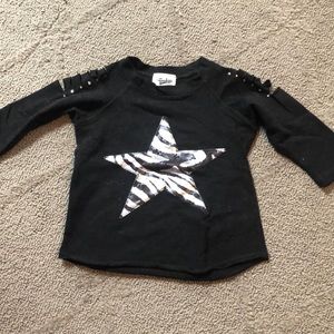 Random Hearts Ripped Shoulder Sparkle Star Shirt